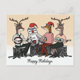 Glad helg Woodland Animals Stump Music Card Vykort
