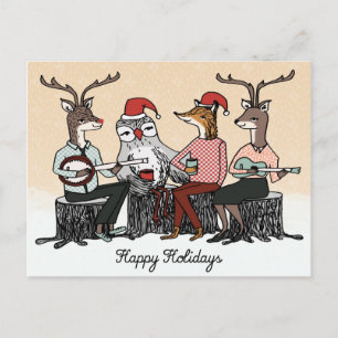 Glad helg Woodland Animals Stump Music Card Vykort