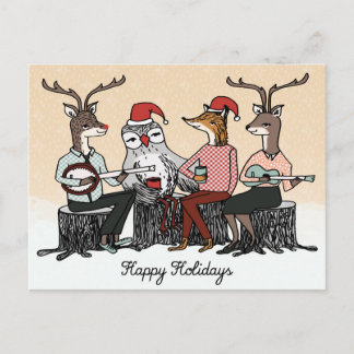 Glad helg Woodland Animals Stump Music Card Vykort