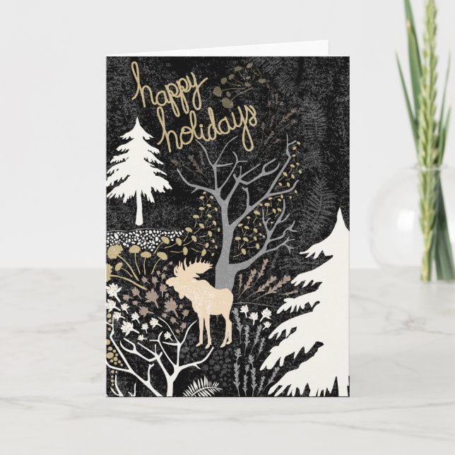 Glad helg Woodland Moose Helgdag Card Kort (Framsida)