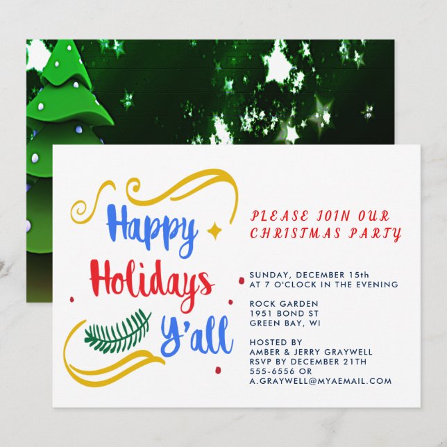 Glad helg Y'all, fin juldesign, PRSG Inbjudningar (Fram/baksida)