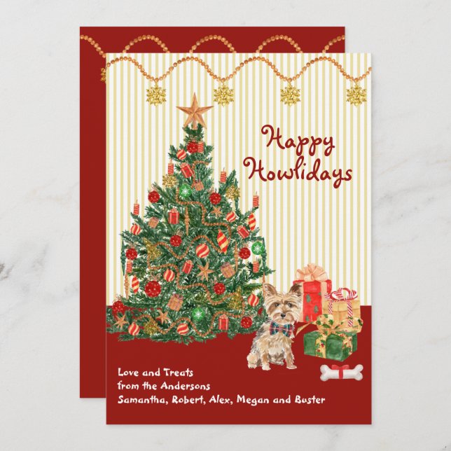 Glad helg Yorkshire Terrier-julkort (Fram/baksida)