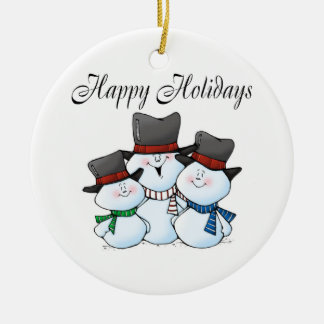 Glad helgsnögubbefamilj julgransprydnad keramik