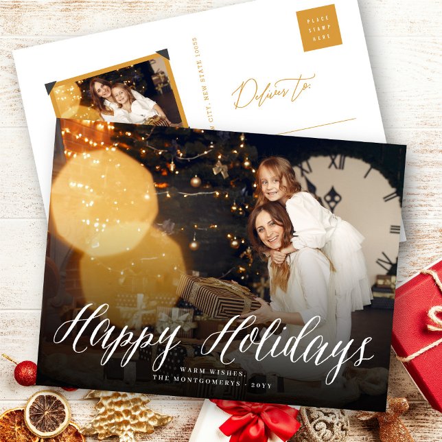 Glad helgvit skrivar helgdagfotovykortet helg vykort (Skapare uppladdad)