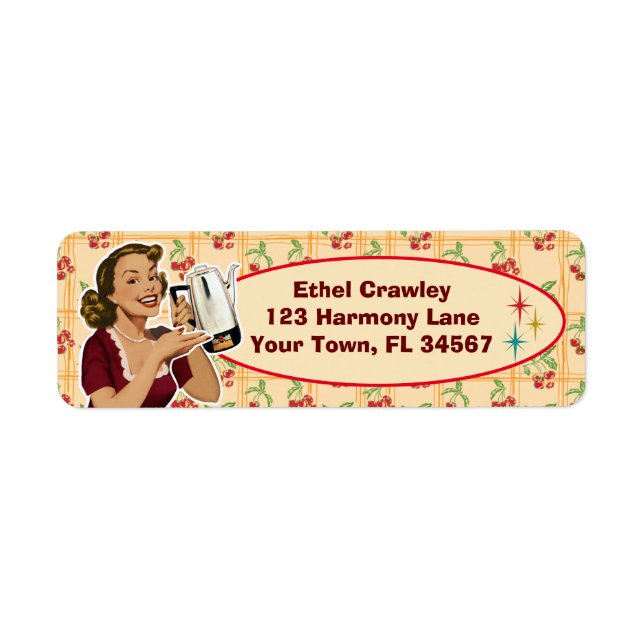 Glad hemmafru Returadressetiketter - Körsbärsfärg Returadress Etikett (Framsidan)