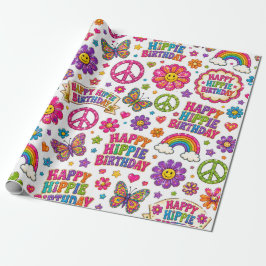 Glad Hippie Födelsedagspresentinslag Färgglad Tjej Presentpapper