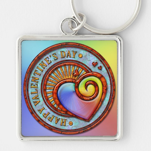 Glad hjärtans dag 2A-nyckelkedja Fyrkantig Silverfärgad Nyckelring (Framsidan)