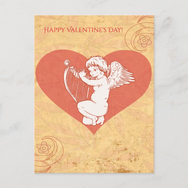 Glad hjärtans dag Cute Cupid Cherub Heart Helg Vykort (Framsida)