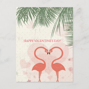 Glad hjärtans dag Cute Rosa Flamingo Handflatan Tr Helg Vykort