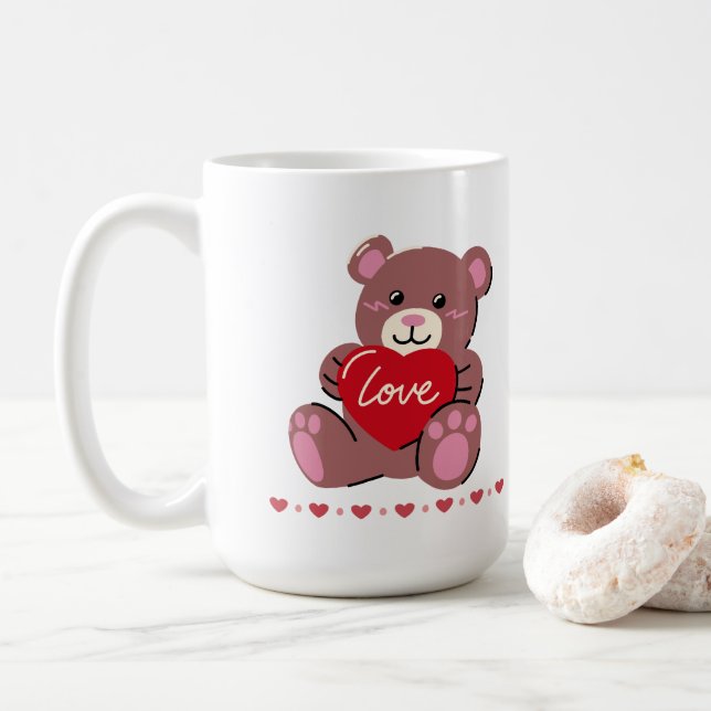 Glad hjärtans dag, klappbjörn kaffemugg (Med munk)