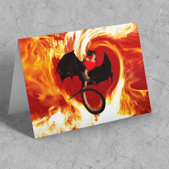 Glad hjärtans dag Red Dragon Fire Heart Kort (Skapare uppladdad)