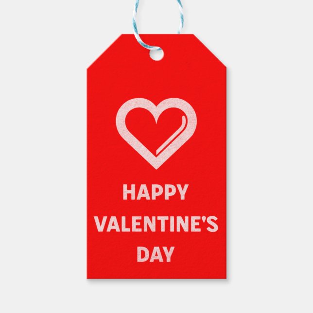 Glad hjärtans dag Vitt hjärta på rött Presentetikett (Framsidan)