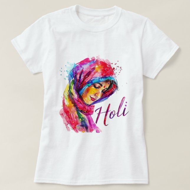 Glad Holi Färg Stänk Kvinnors Topp T Shirt (Design framsida)