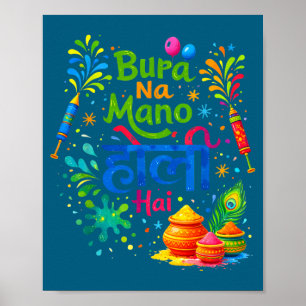 Glad holi-festival indien färger bura na mano holi poster