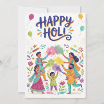 Glad Holi- gratulationskort - Familjefärgfestival
