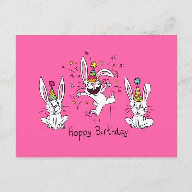 Glad Hoppy Födelsedag Kanin Kaniner Postkort Vykort (Framsida)