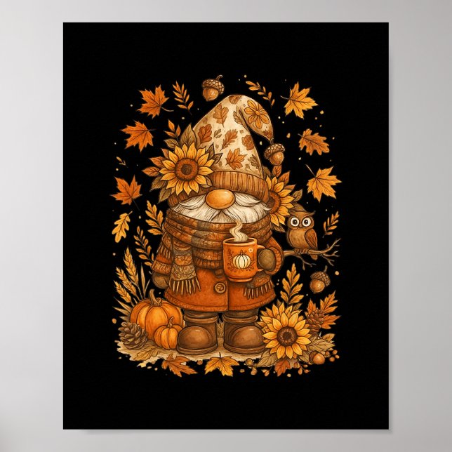 Glad höst alla er Gnome Pumpa Höst Tacksgiving Poster (Framsidan)