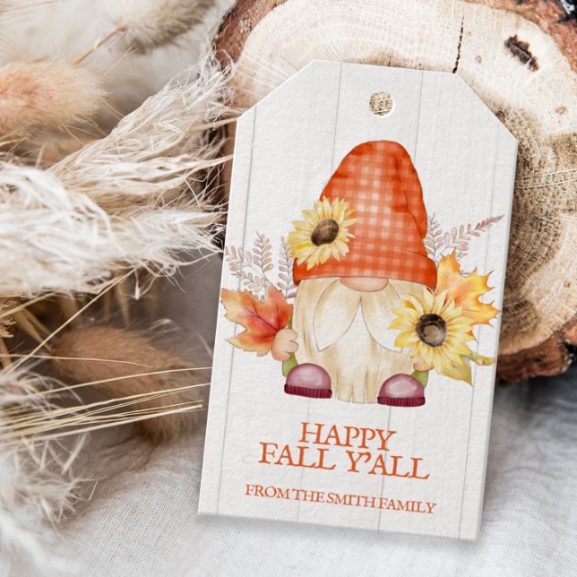 Glad höst alla tomtegunst presentetikett (Personalized Fall Gnome Gift Tags)