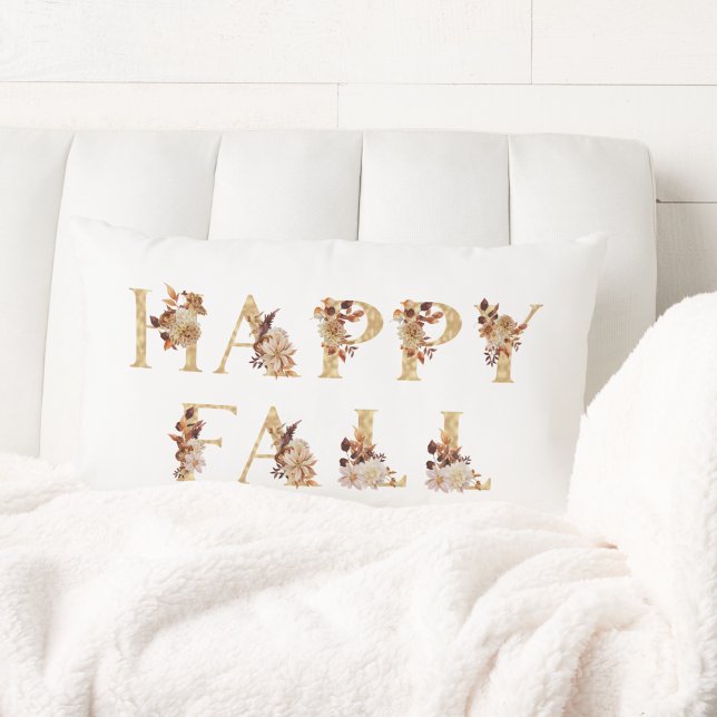 Glad Höst Dekoration Blommor och Guld Bokstäver Lumbarkudde (Happy Fall Decoration Floral and Gold Letters Lumbar Pillow
)