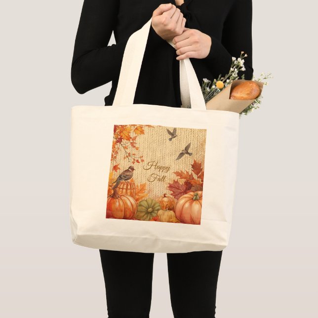 Glad höst, höstsäsong, Thanksgiving-mönster  Jumbo Tygkasse (Framsida (produkt))