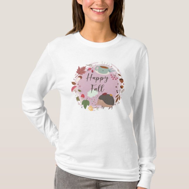 Glad höst Mysig Igelkott Höst Säsong T Shirt (Framsida)