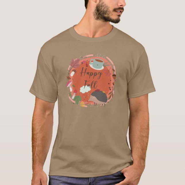 Glad höst mysig igelkott höstsäsong t shirt (Framsida)