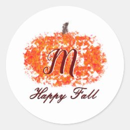 Glad Höst Personlig Familj Monogram Pumpa Löv Runt Klistermärke