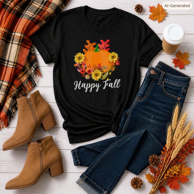 Glad höst Pumpa & Solros Grafisk Höst T Shirt (Skapare uppladdad)
