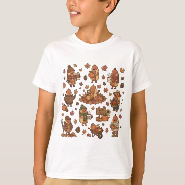 Glad höst Söt het hund Pumpa Skörd T Shirt (Framsida)