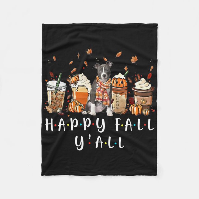 Glad höst y'all Pitbull Hund Kaffe Pumpkin Höst Fleecefilt (Framsidan)