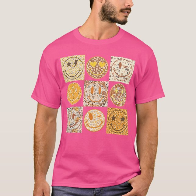 Glad höstansikte Rutigt Mönster Leende Ansikte Flo T Shirt (Framsida)