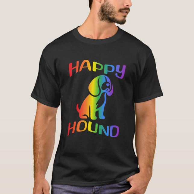 Glad Hound Regnbåge Beagle T Shirt (Framsida)