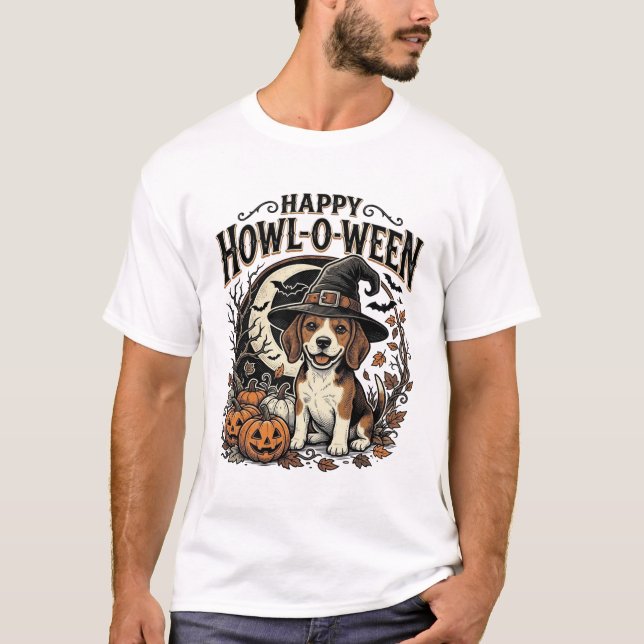 Glad Howl-O-Ween Beagle Häxhatt Halloween Tröja (Framsida)