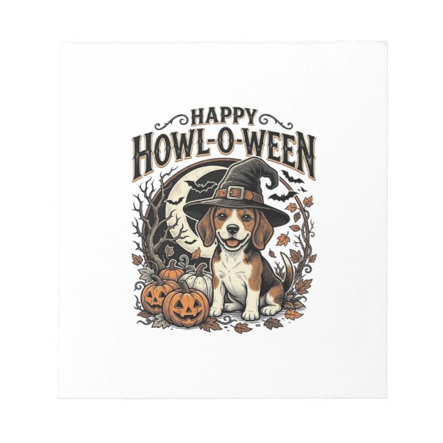 Glad Howl-O-Ween Beagle Häxhatt Halloween Tröja Anteckningsblock (Framsida)