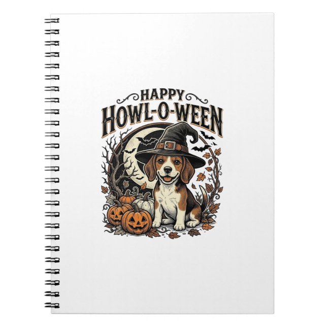 Glad Howl-O-Ween Beagle Häxhatt Halloween Tröja Anteckningsbok (Framsidan)