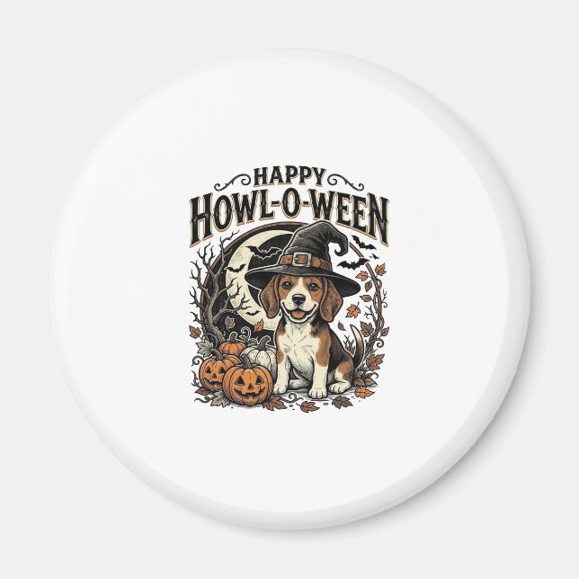Glad Howl-O-Ween Beagle Häxhatt Halloween Tröja Magnet (Framsidan)