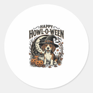 Glad Howl-O-Ween Beagle Häxhatt Halloween Tröja Runt Klistermärke