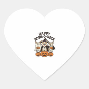 Glad Howl-O-Ween Corgi Halloween Hund Vektor Desig Hjärtformat Klistermärke