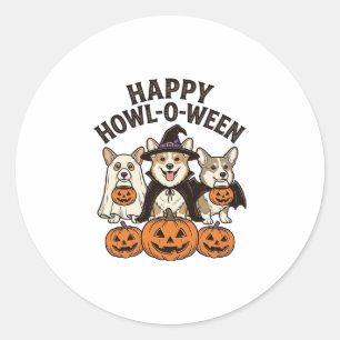 Glad Howl-O-Ween Corgi Halloween Hund Vektor Desig Runt Klistermärke