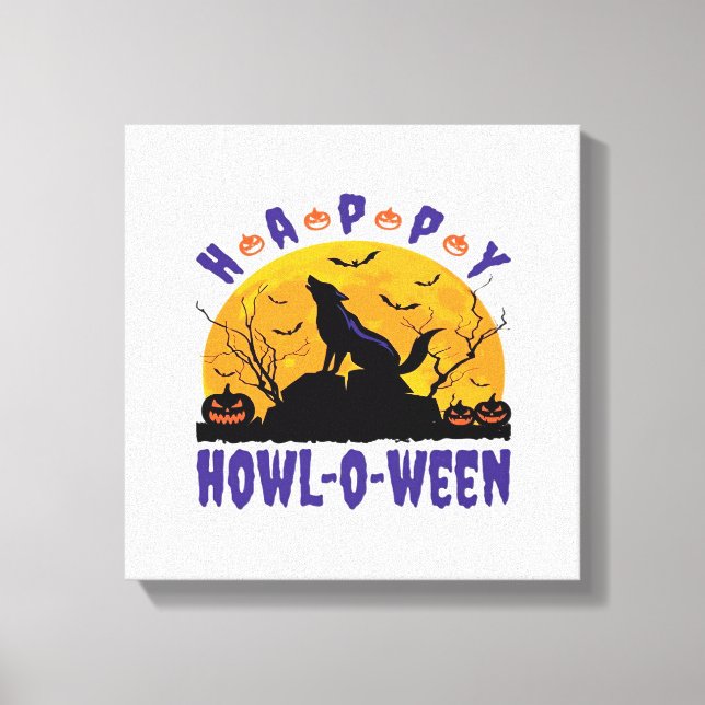 Glad Howl O Ween Vrålande Halloween Hund Nödvändig Canvastryck (Framsida)