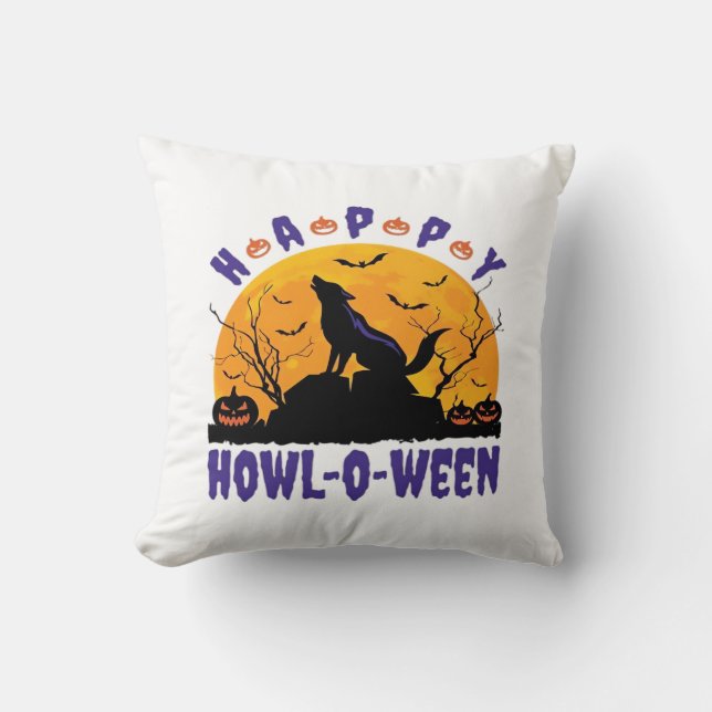 Glad Howl O Ween Vrålande Halloween Hund Nödvändig Kudde (Framsida)