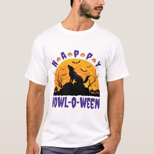 Glad Howl O Ween ylande Halloween Hund Essentials T Shirt (Framsida)