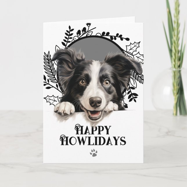 Glad Howlidays Border Collie Hund Jul Helgkort (Framsida)