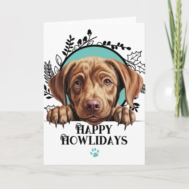 Glad Howlidays Choklad Labrador Hund Jul Helgkort (Framsida)