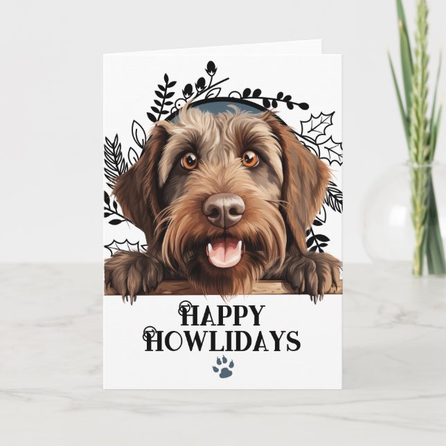Glad Howlidays Strävhårig Vorsteh Griffon Hund Helgkort (Framsida)