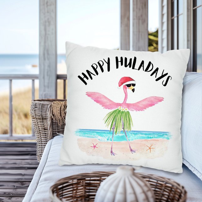 Glad Huladags Flamingo Tomte Tropisk Jul Kudde (Skapare uppladdad)
