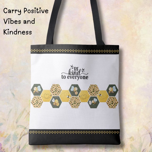 Glad Humla "Var snäll" Solros Marknadstaska Tygkasse (This Bumble Bee Bag is perfect for those who love modern cottagecore and spreading positivity)