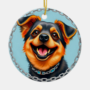 Glad Hund Färgrik Digital Illustration Julgransprydnad Keramik