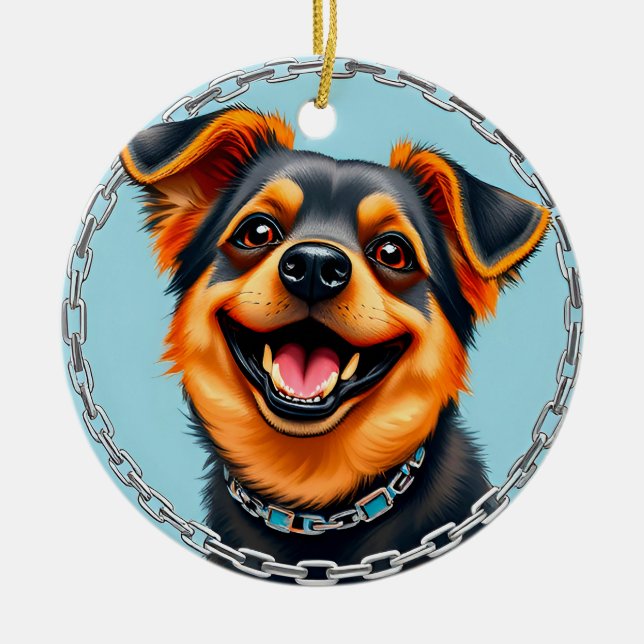 Glad Hund Färgrik Digital Illustration Julgransprydnad Keramik (Framsidan)