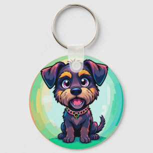 Glad Hund Färgrik Tecknad Illustration Nyckelring